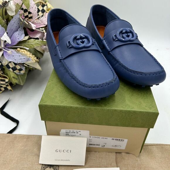 Men’s Gucci interlocking GG leather driver loafers size 12 made in Italy - Picture 3 of 10